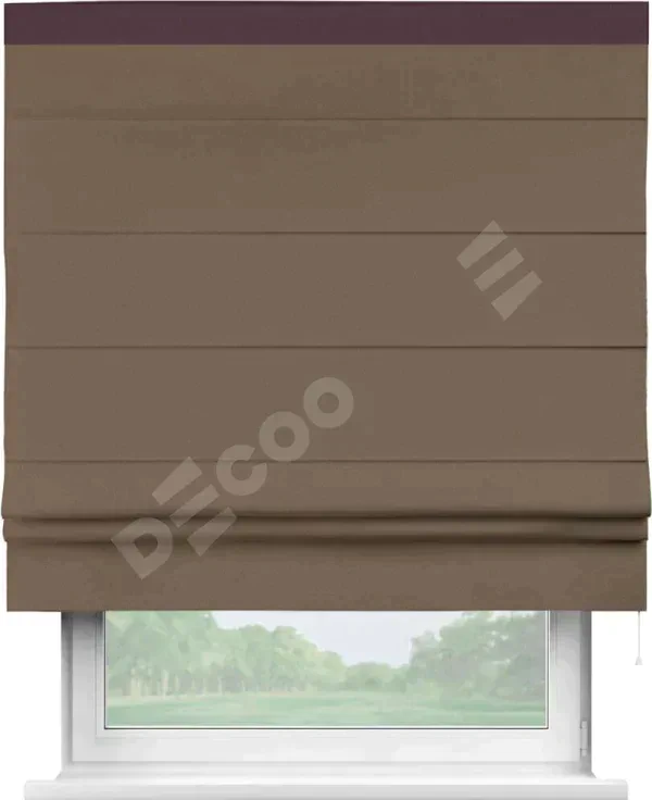 Римская штора «Кортин» для проема, блэкаут однотонный коричневый с кантом Кинг