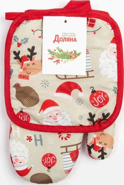 Кух. набор 2 пр. Доляна "Санта" прих. 17*17 см, вареж. 26*16 см,100% п/э