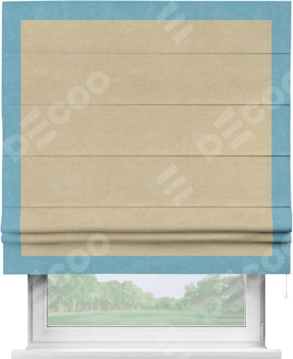 Римская штора «Кортин» с кантом Чесс, для проема, ткань вельвет бежевый