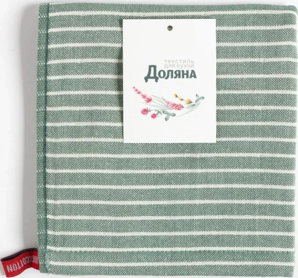 Салфетка для уборки двухсторонняя Доляна «Полоса» цв.зелёный 35х35 см, 100% хлопок