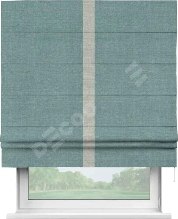 Римская штора «Кортин» с отделкой кантом Хайвэй, для проема, ткань лён голубой