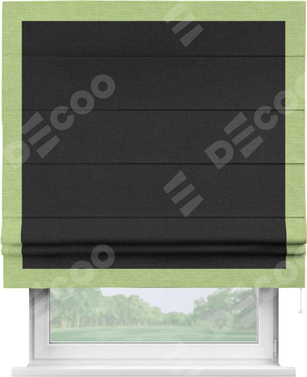 Римская штора «Кортин» с кантом Чесс, для проема, ткань лён черный