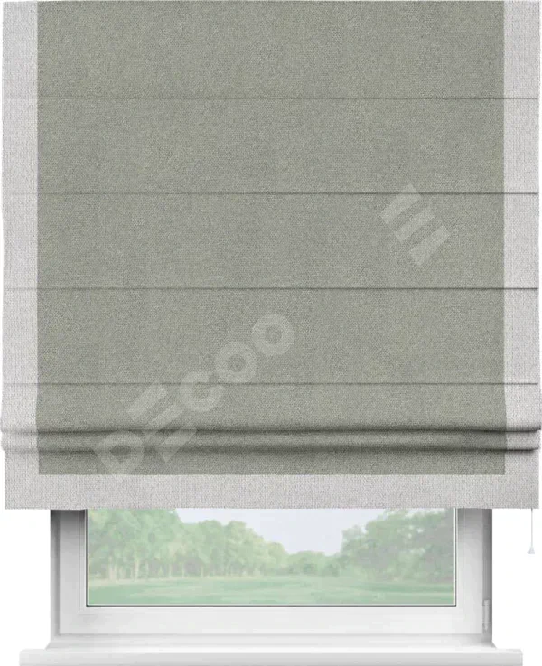 Римская штора «Кортин» для проема, лён димаут серый с кантом Виктория