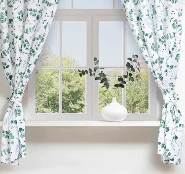 Шторы для кухни "Доляна" Eucalyptus 150*180 см- 2 шт, подхваты - 2 шт, 164г/м2, 100% хл