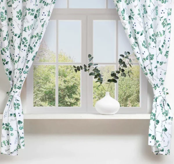 Шторы для кухни "Доляна" Eucalyptus 150*180 см- 2 шт, подхваты - 2 шт, 164г/м2, 100% хл