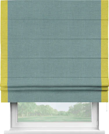 Римская штора с кантом Стрим Дуо, для проема, выполнена в ткани лён голубой