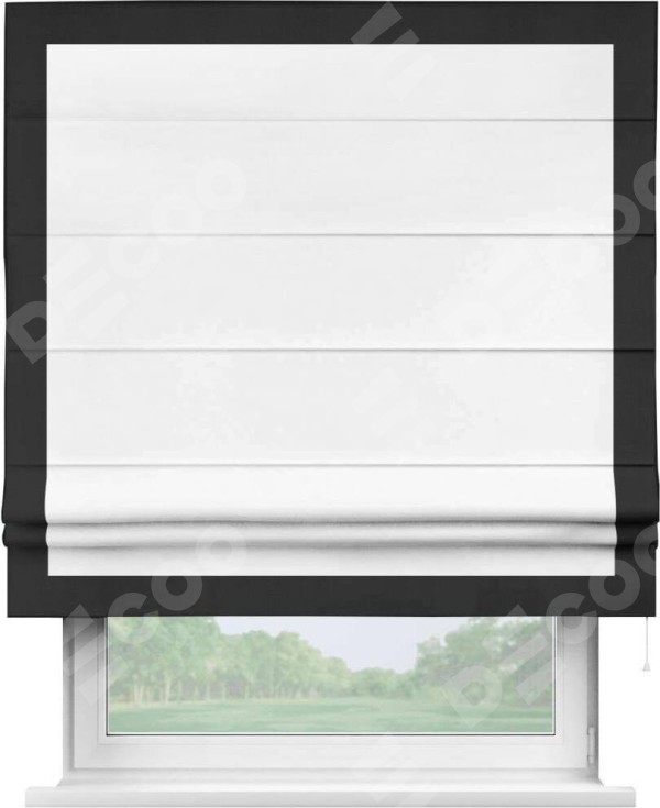 Римская штора «Кортин» с кантом Чесс, для проема, ткань однотонная белоснежная