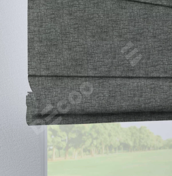Римская штора «Кортин», рогожка димаут тёмно-серый, на петлях