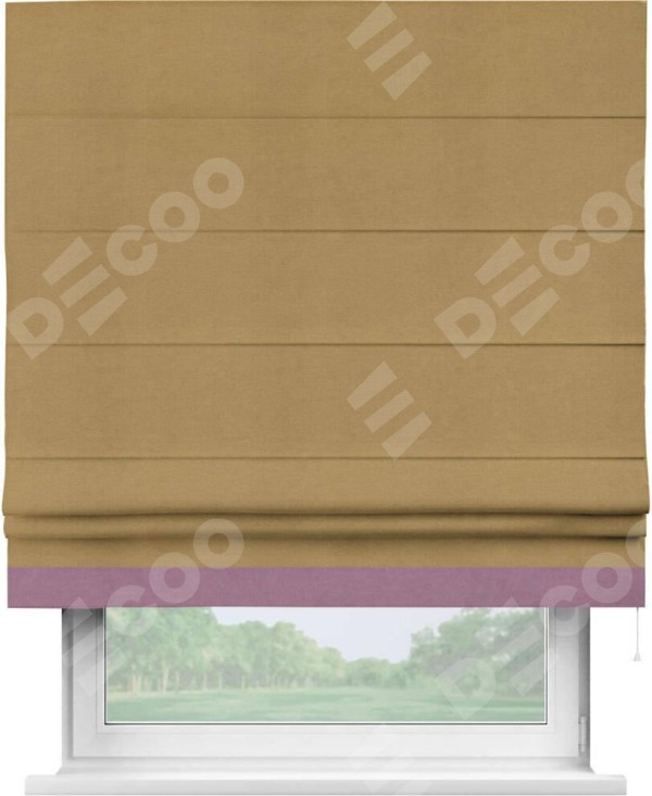 Римская штора «Кортин» с кантом Джестер, для проема, ткань вельвет горчица