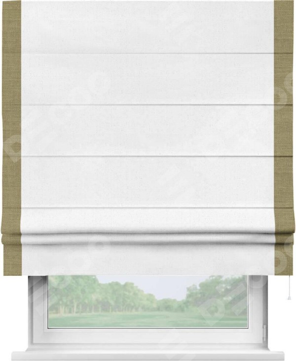 Римская штора «Кортин» с кантом Стрим Дуо, для проема, лён цвет белый