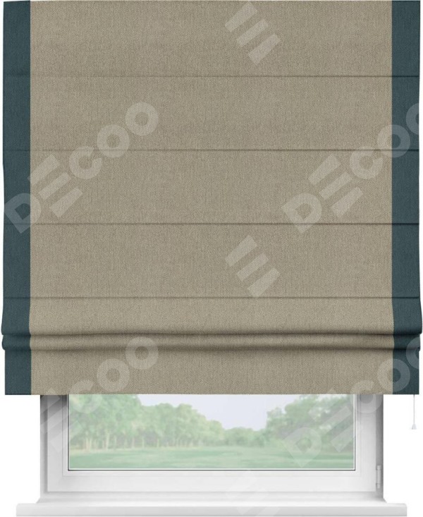Римская штора «Кортин» с кантом Стрим Дуо, для проема, ткань твид блэкаут, кофе