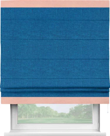 Римская штора «Кортин» с кантом Горизонт, для проема, ткань лён синий