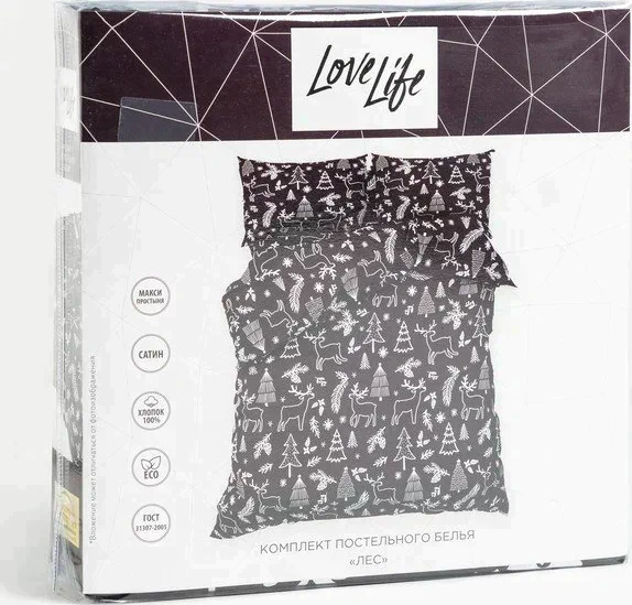 Постельное бельё LoveLife Евро «Лес» 200х217 см, 225х240 см, 50х70 см-2шт, 100%хлопок, сатин