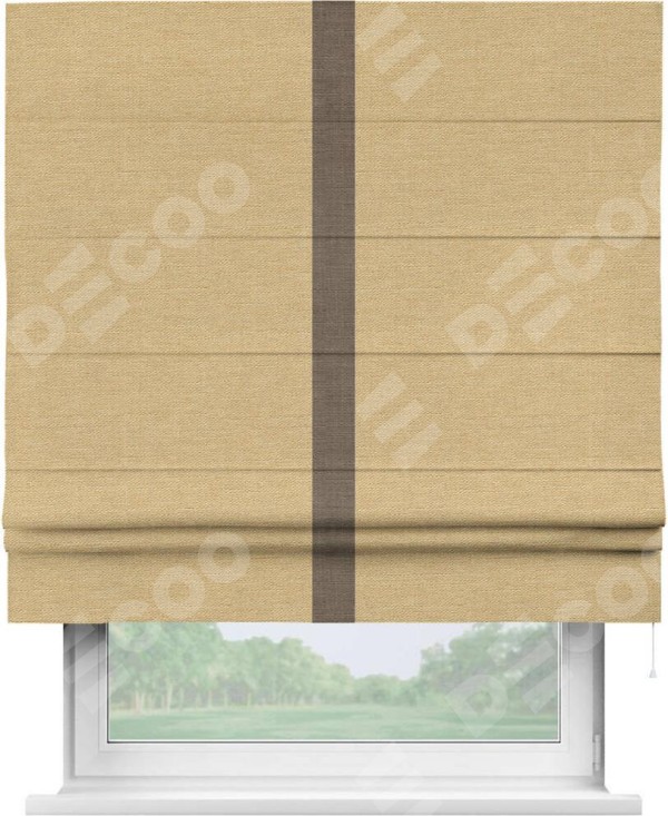 Римская штора «Кортин» с кантом Хайвэй, для проема, ткань лён темно-бежевый