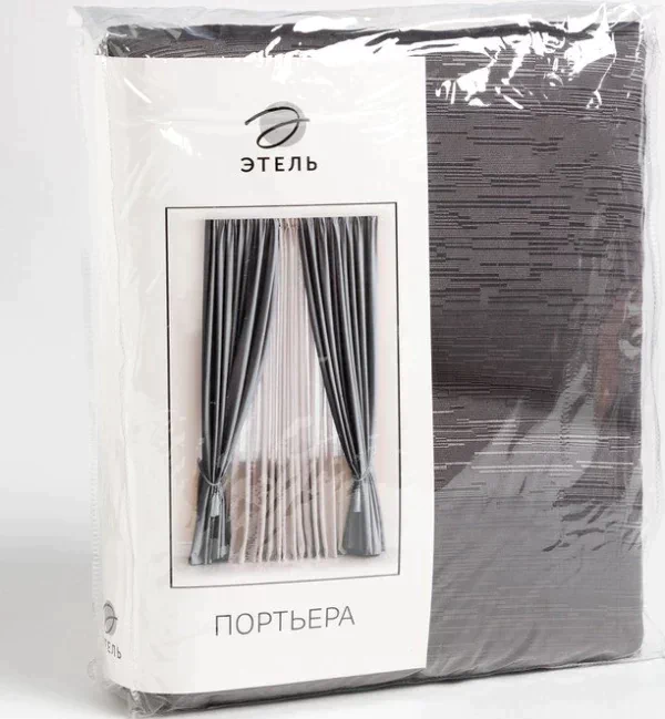 Штора портьерная Этель "Фактура"цв.серый,на шторн.ленте 145*265 см,100% п/э