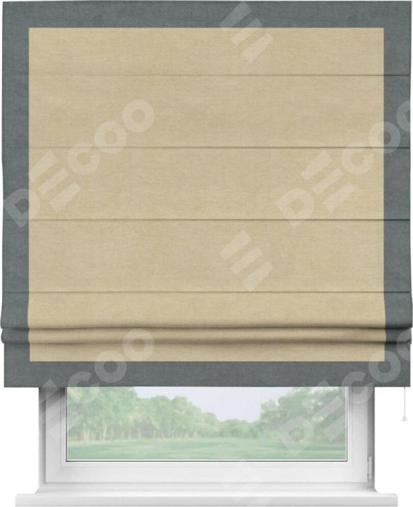 Римская штора «Кортин» с кантом Чесс, для проема, ткань вельвет бежевый