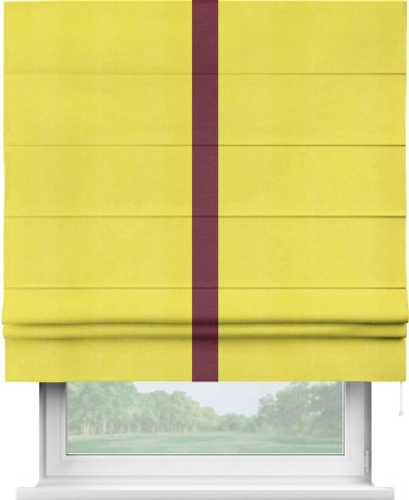 Римская штора «Кортин» с кантом Хайвэй, для проема, ткань вельвет cветло-желтый