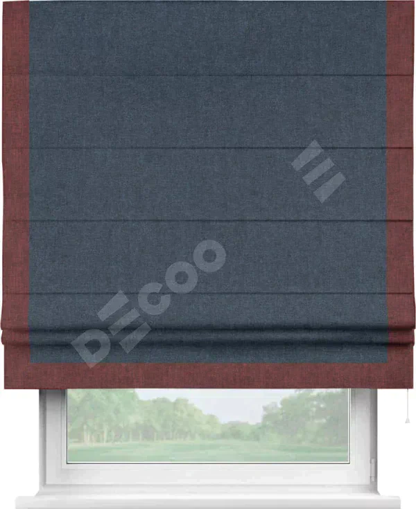 Римская штора «Кортин» для проёма, лён кашемир синий, с кантом Виктория