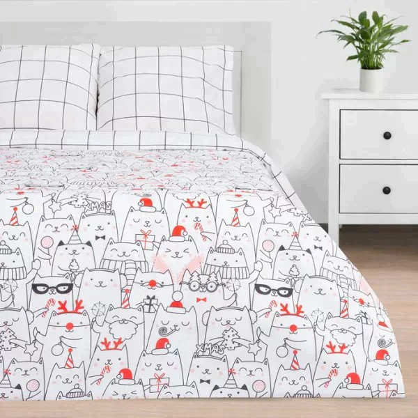 Постельное белье Этель 1.5 сп Xmas cat 143*215 см, 150*214 см, 70*70 см - 2 шт