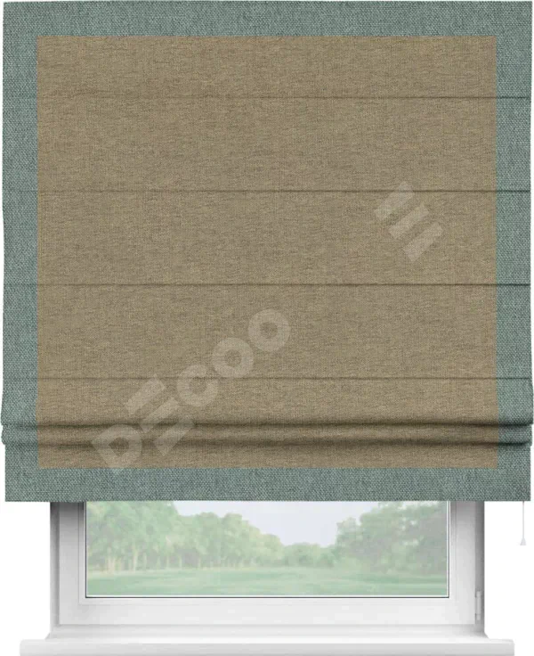 Римская штора «Кортин» с кантом Чесс, для проема, ткань стиф димаут тёмно-бежевый