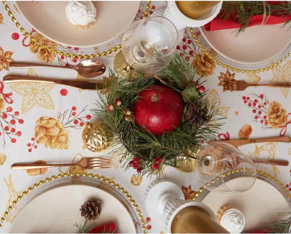 Скатерть "Этель" Golden Christmas 149х110см с ГМВО, 100%хл, 190г/м2