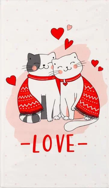 Полотенце Этель "Cat's love" 40х73 см, 100% хл, саржа 190 гр/м2