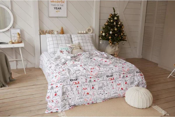 Постельное белье Этель 2 сп Xmas cat 175*215 см, 200*220 см, 70*70 см - 2 шт