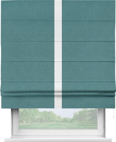 Римская штора «Кортин» с кантом Хайвэй, для проема, ткань лён бирюзовый