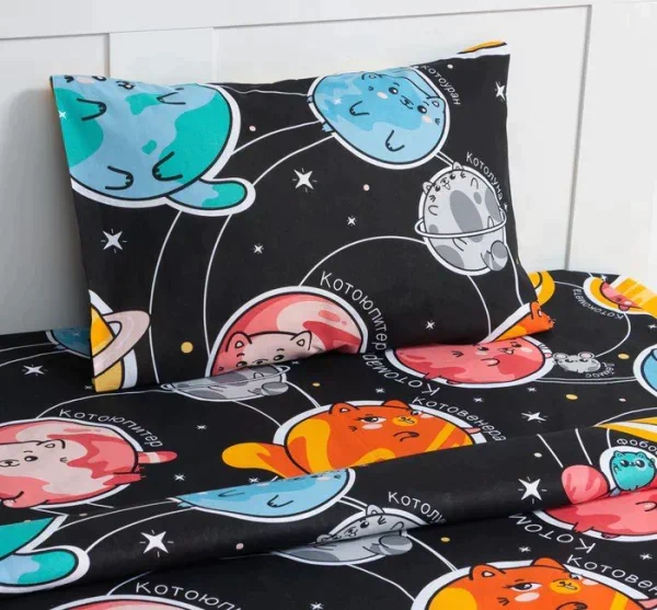 Постельное бельё Этель 1,5 сп "Cats and space", 143х215 см, 150х214 см, 50х70 см -1 шт, 100% хлопок, бязь