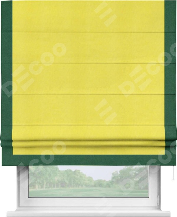 Римская штора «Кортин» с кантом Виктория, для проема, ткань вельвет cветло-желтый