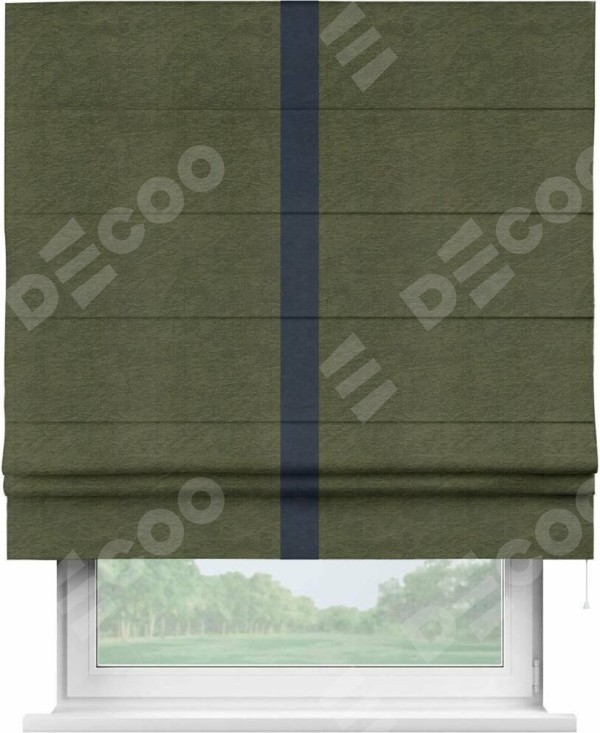 Римская штора «Кортин» с кантом Хайвэй, для проема, ткань софт однотонный зелёный