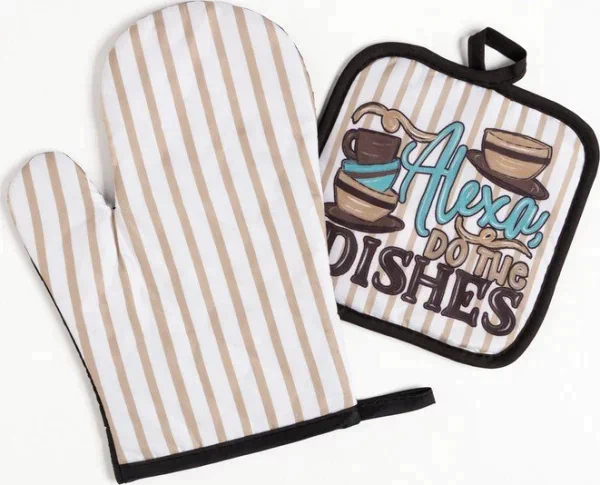 Кухонный набор (2 предмета) Доляна Dishes, прихватка 17х17 см, варежка 26х16 см, 100% п/э