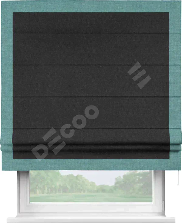 Римская штора «Кортин» для проёма, лён чёрный, с кантом Чесс