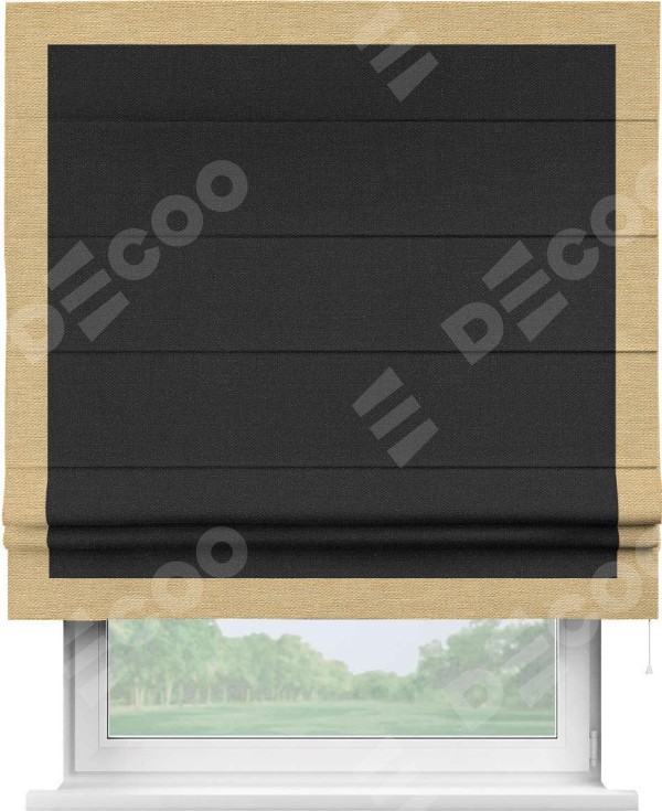 Римская штора «Кортин» с кантом Чесс, для проема, ткань лён черный