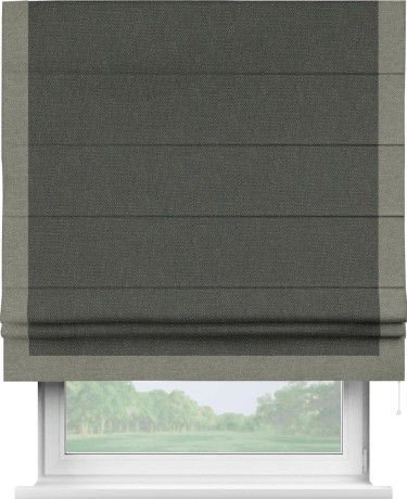 Римская штора «Кортин» с кантом Виктория, для проема, ткань лён димаут, графитово-серый