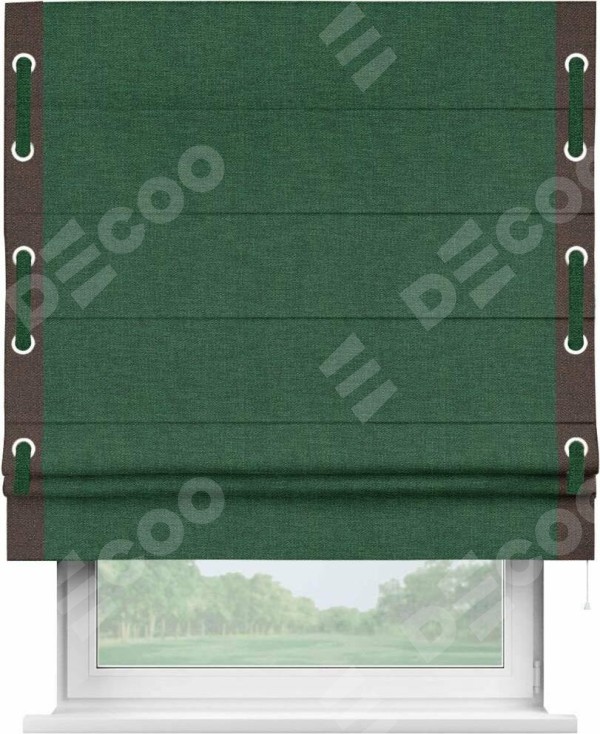 Римская штора «Кортин» с кантом Стрим Дуо (люверсы с пояском), для проема, ткань лён серо-зеленый