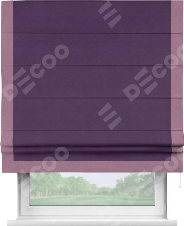 Римская штора «Кортин» с кантом Виктория, для проема, ткань вельвет темно-фиолетовый