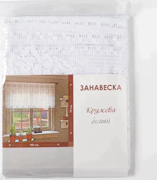 Тюль для кухни без шторной ленты, 75х140 см, пэ 100%