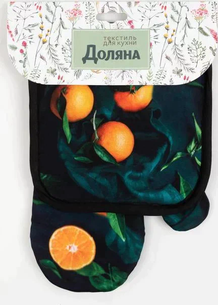 Кухонный набор Доляна «Апельсины» прихватка 17*17 см, варежка-прихватка 26*16 см, 100% п/э