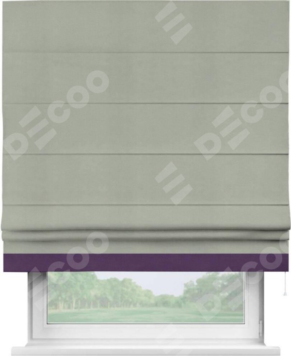 Римская штора «Кортин» с кантом Джестер, для проема, ткань вельвет cветло-серый