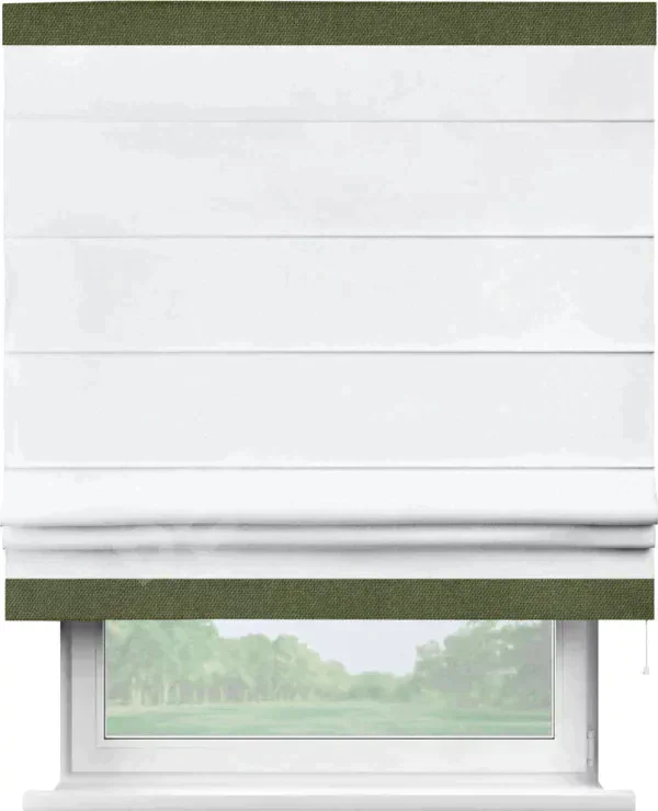 Римская штора «Кортин» для проема, лён димаут белый с кантом Горизонт