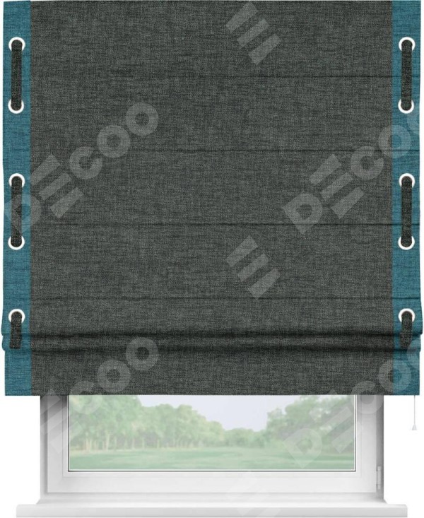 Римская штора «Кортин» с кантом Стрим Дуо (люверсы с пояском), для проема, ткань рогожка димаут, графит