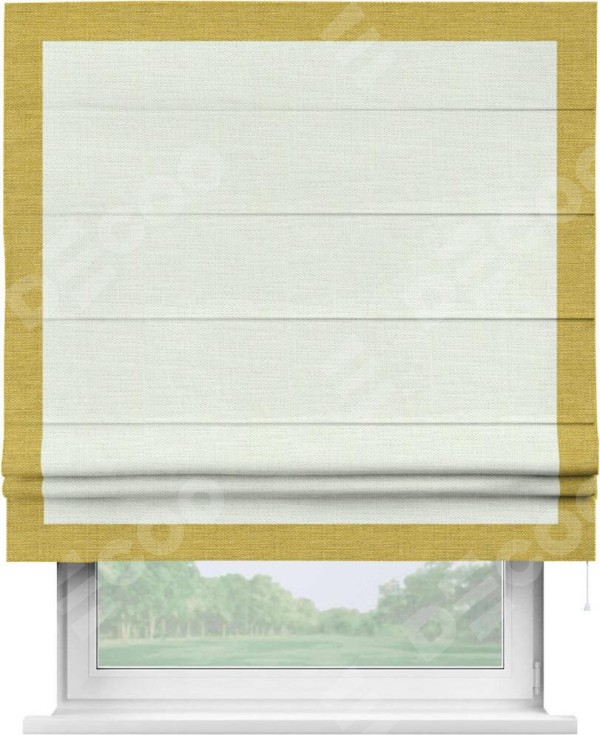 Римская штора «Кортин» с кантом Чесс, для проема, ткань лён молочный