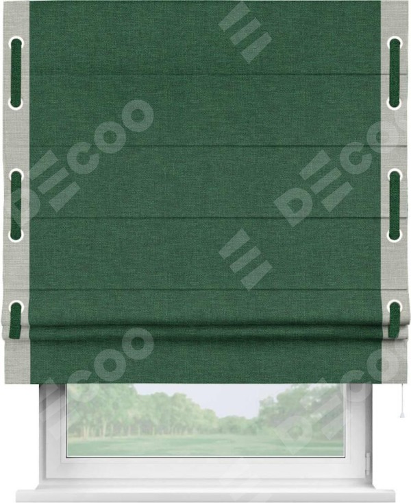 Римская штора «Кортин» с кантом Стрим Дуо (люверсы с пояском), для проема, ткань лён серо-зеленый