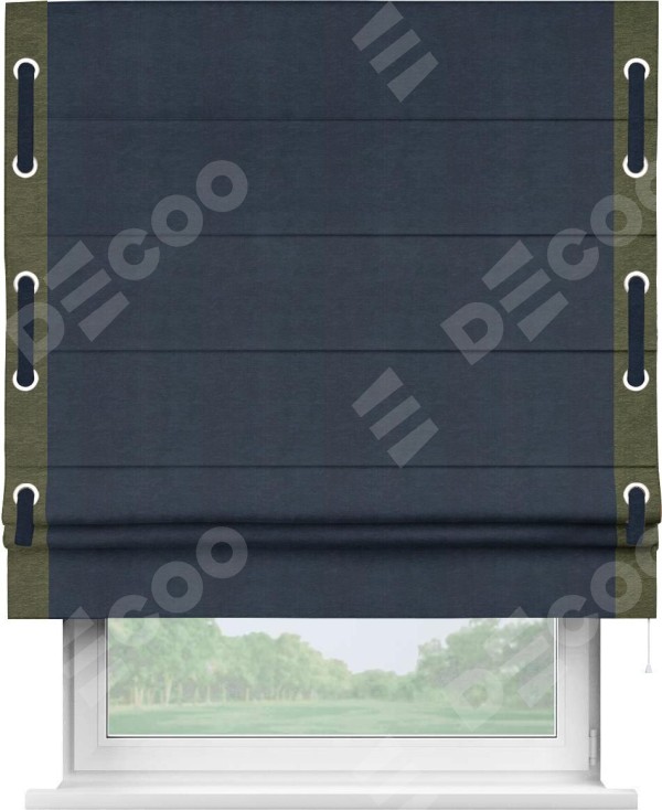 Римская штора «Кортин» с кантом Стрим Дуо (люверсы с пояском), для проема, ткань софт однотонный тёмно-синий