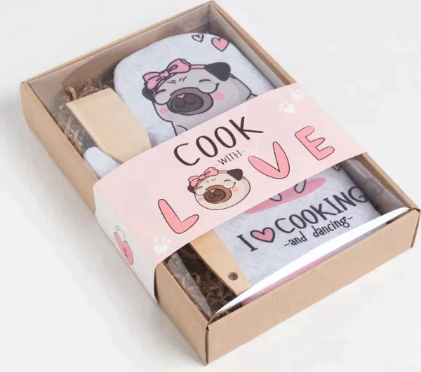 Кухонный набор Cook with love,варежка-прихватка 20х28см, лопатка деревянная