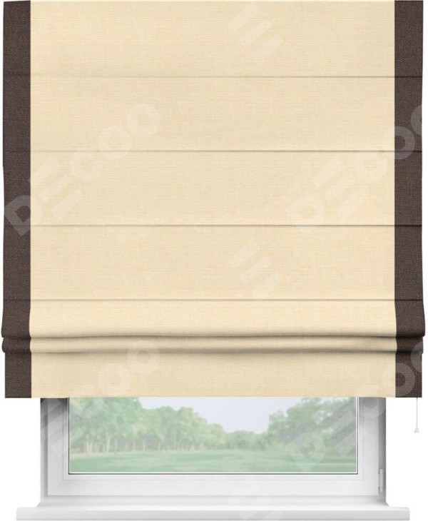 Римская штора «Кортин» с отделкой кантом Стрим Дуо, для проема, лён бежевый