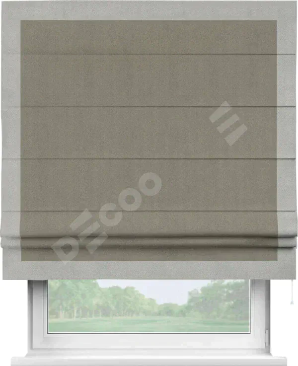 Римская штора «Кортин» с кантом Чесс, для проема, ткань блэкаут с блеском графитовый