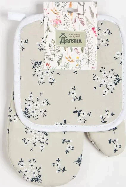 Кухонный набор Доляна «Ромашки», прихватка 17*17 см, рукавица 26*16 см,100% п/э