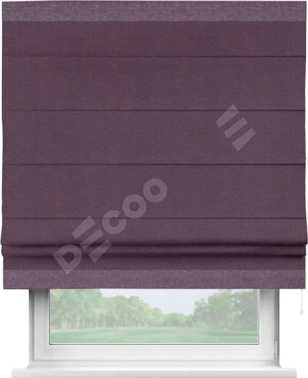 Римская штора «Кортин» с кантом Горизонт, для проема, ткань лён димаут, фиолетовый